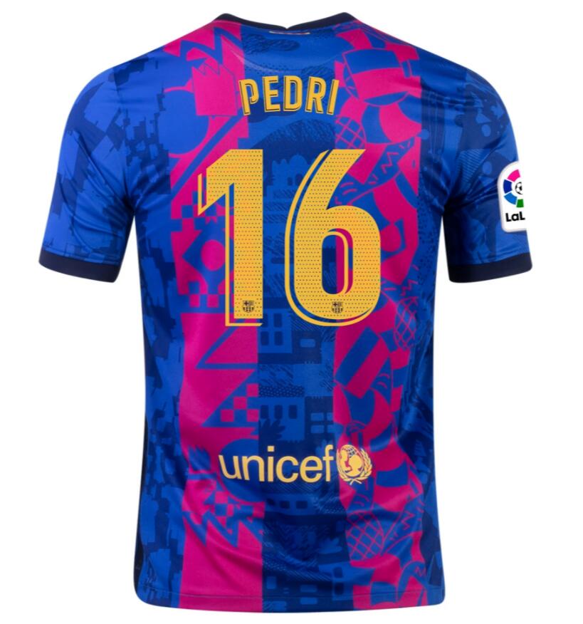 2021/22 Barcelona Football Kit Third Soccer Jersey with PEDRI 16 printing